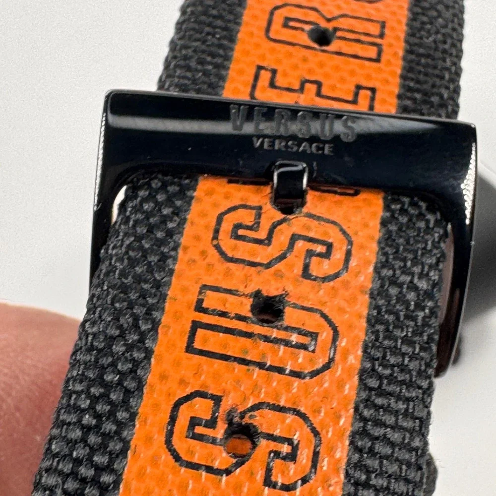 Versus Versace Mens Watch Black Orange Logo Canvas Strap VSPHN0220 Luxury Sport